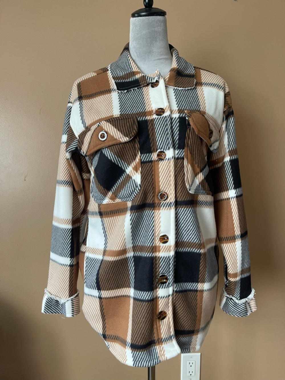 WHO'S THAT GIRL? Pink Brand Label Flannel Cozy Lined Jacket medium